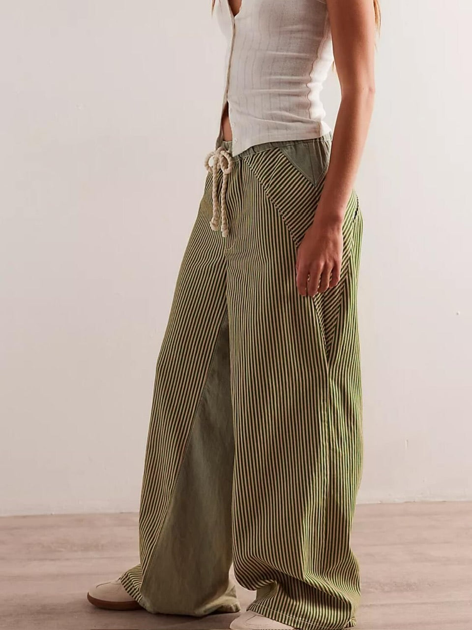 WIDE LEG STRIPE PANT - GREEN/WHITE