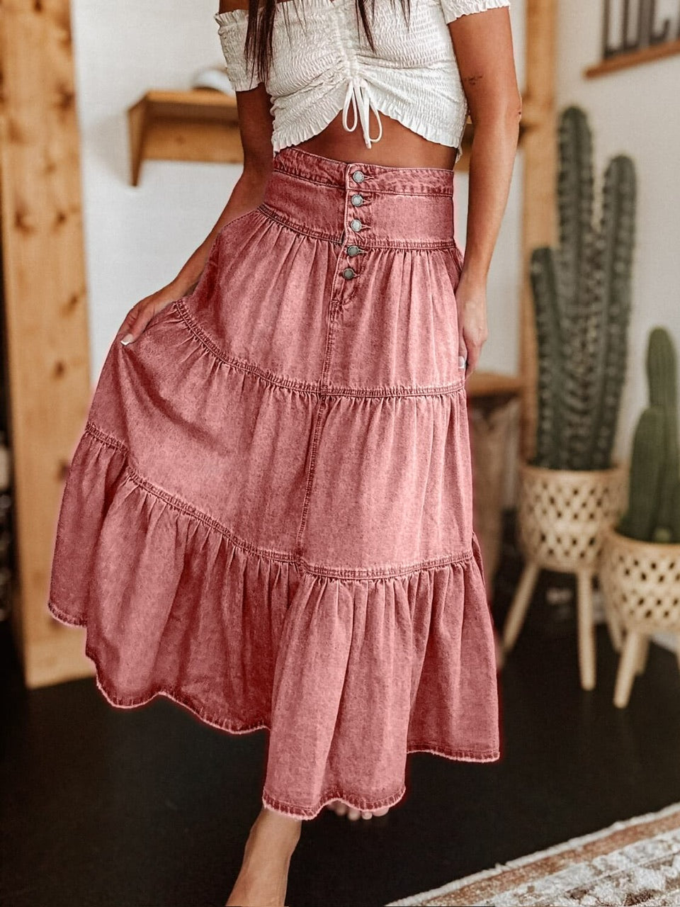 TIERED SKIRT - SALMON