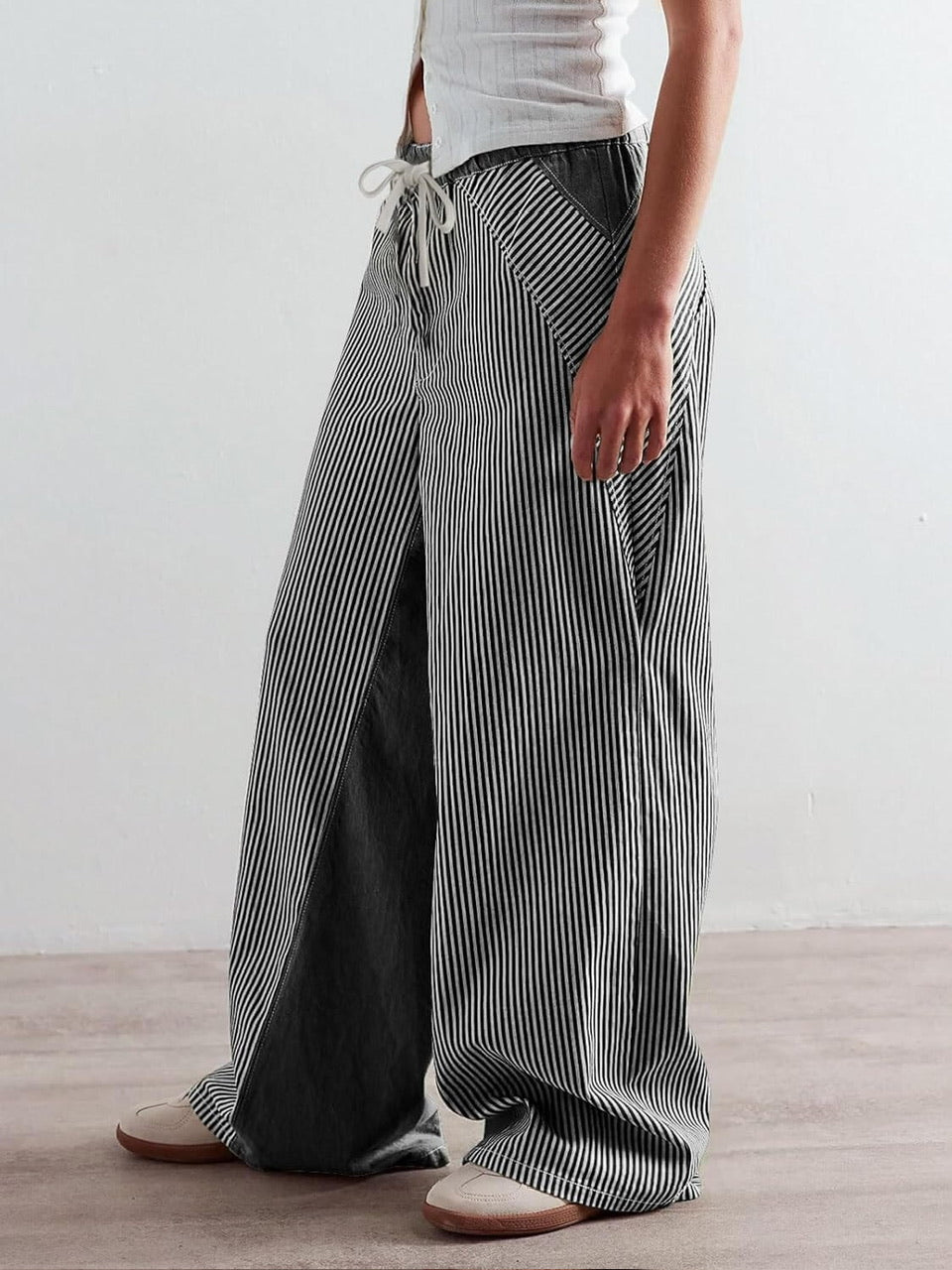 WIDE LEG STRIPE PANT - BLACK/WHITE