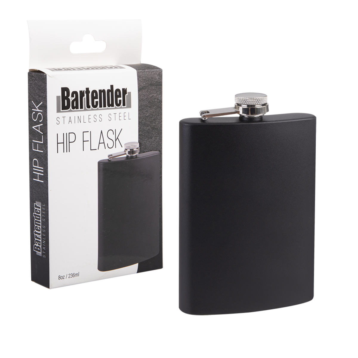 BARTENDER STAINLESS STEEL HIP FLASK 8OZ/236ML - MATTE BLACK