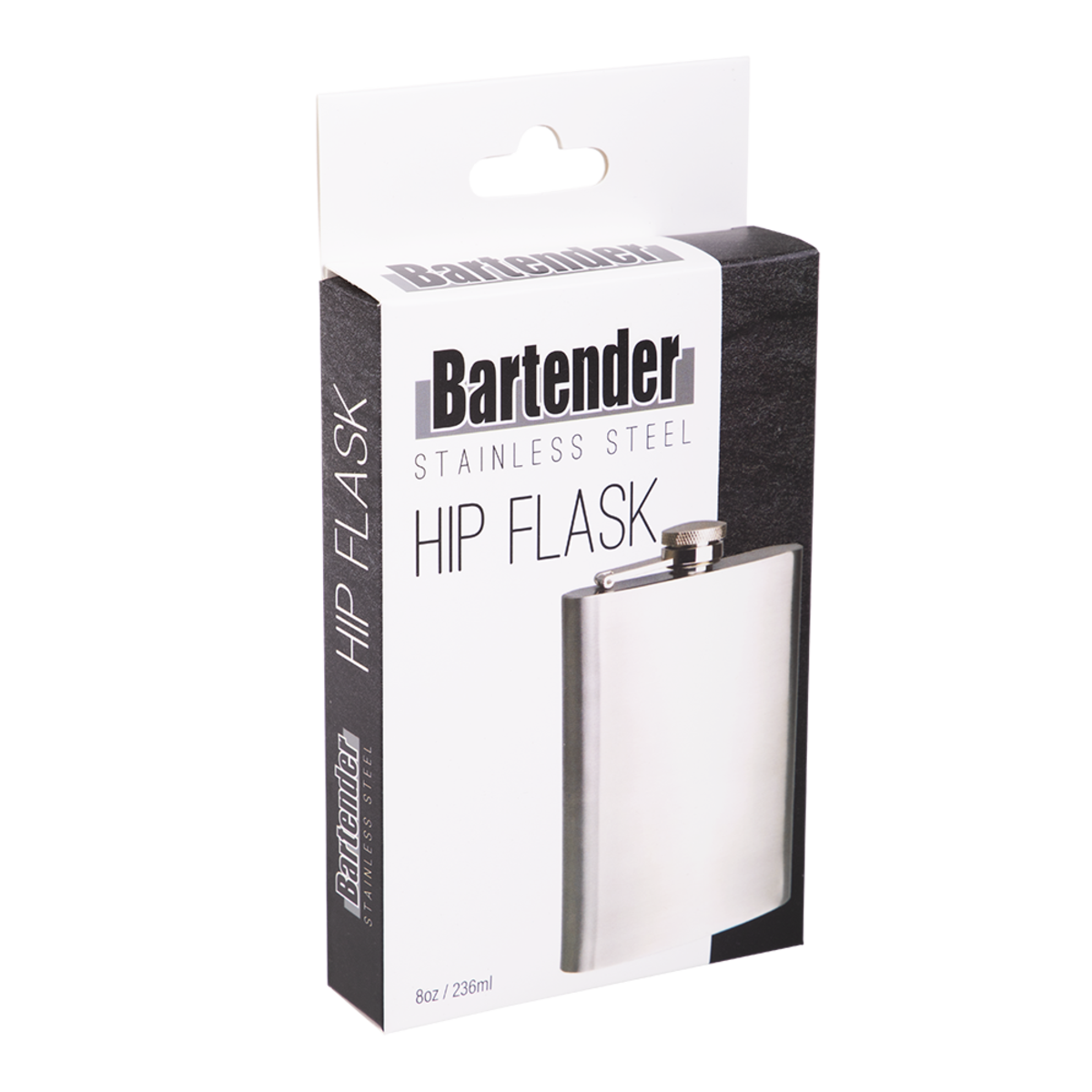 BARTENDER STAINLESS STEEL HIP FLASK 8OZ/236ML - SATIN
