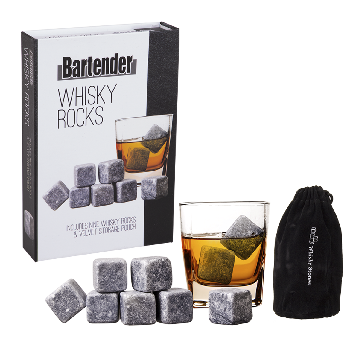 BARTENDER WHISKY ROCKS SET 9 W/ BAG