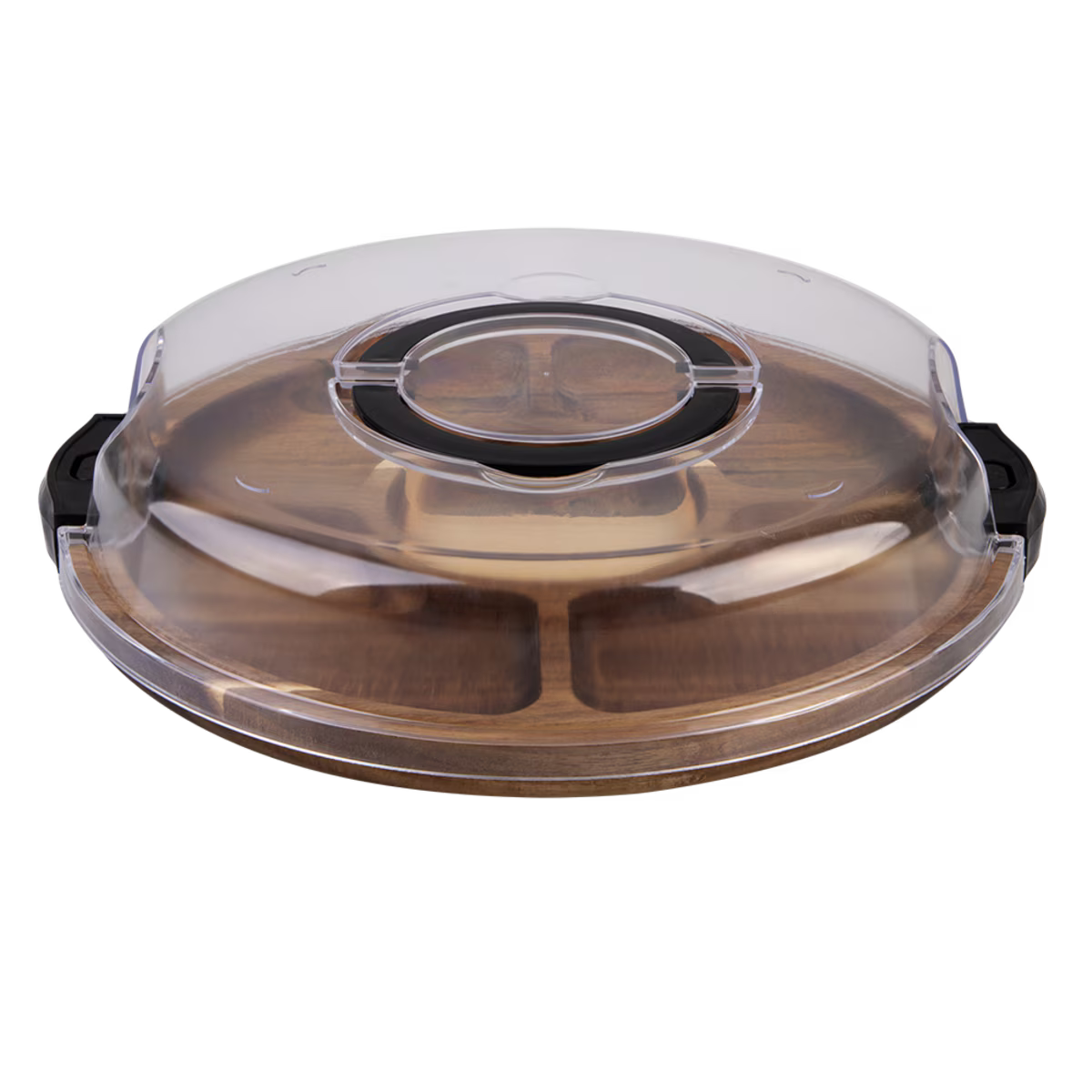 ALFRESCO LANE ACACIA WOOD 5 COMPARTMENT ROUND GRAZING PLATTER W/ LID
