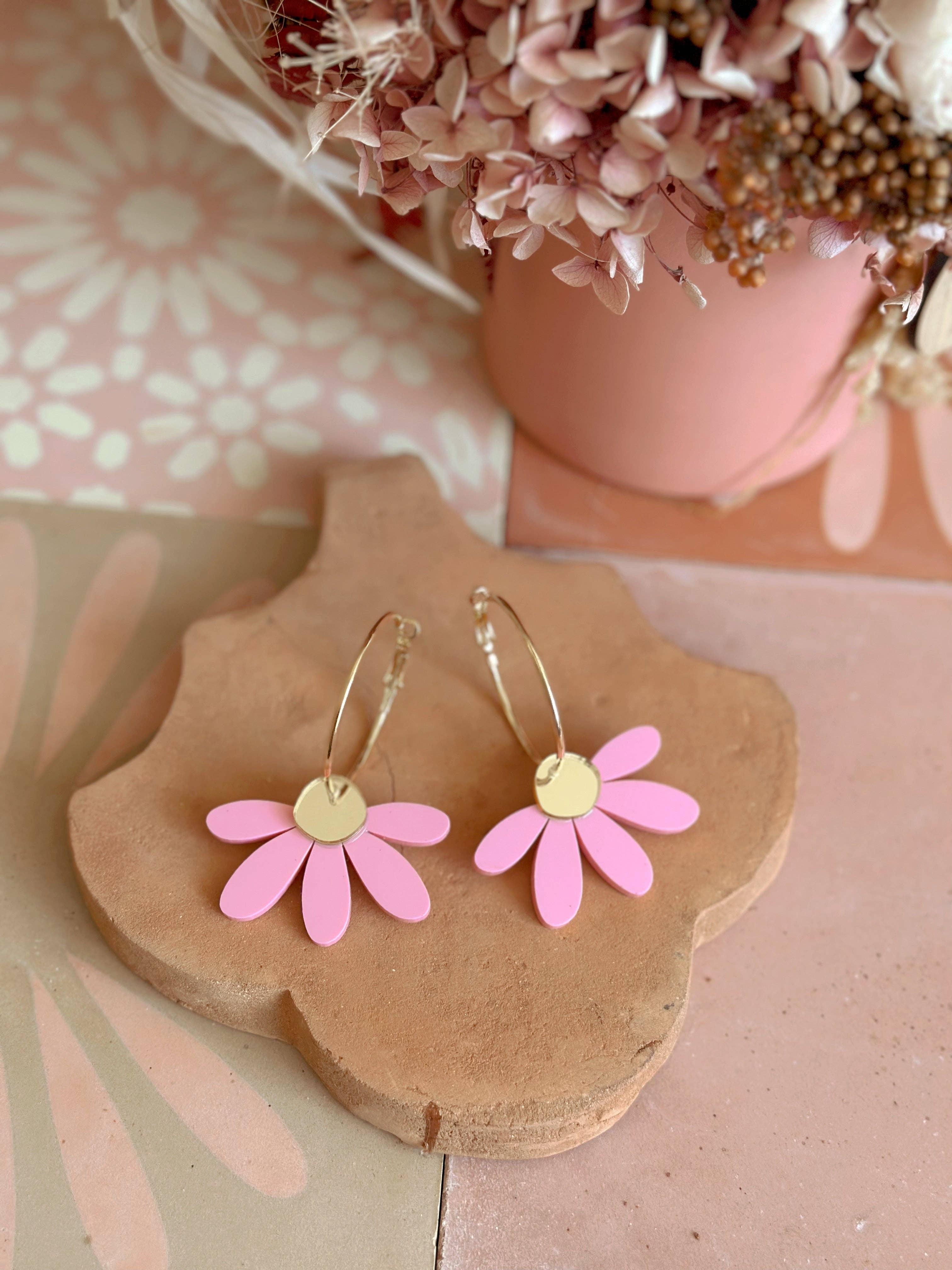 Foxie Collective - Jumbo Daisy Hoop Earrings | Candy Pink + Gold