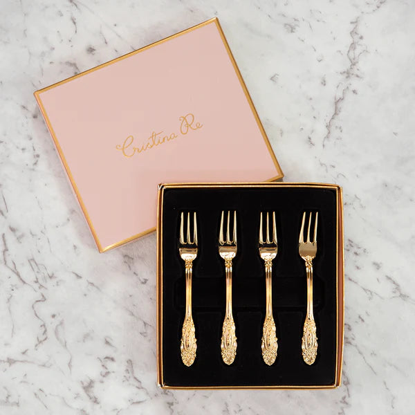 CRISTINA RE VINTAGE CAKE FORKS SET GOLD