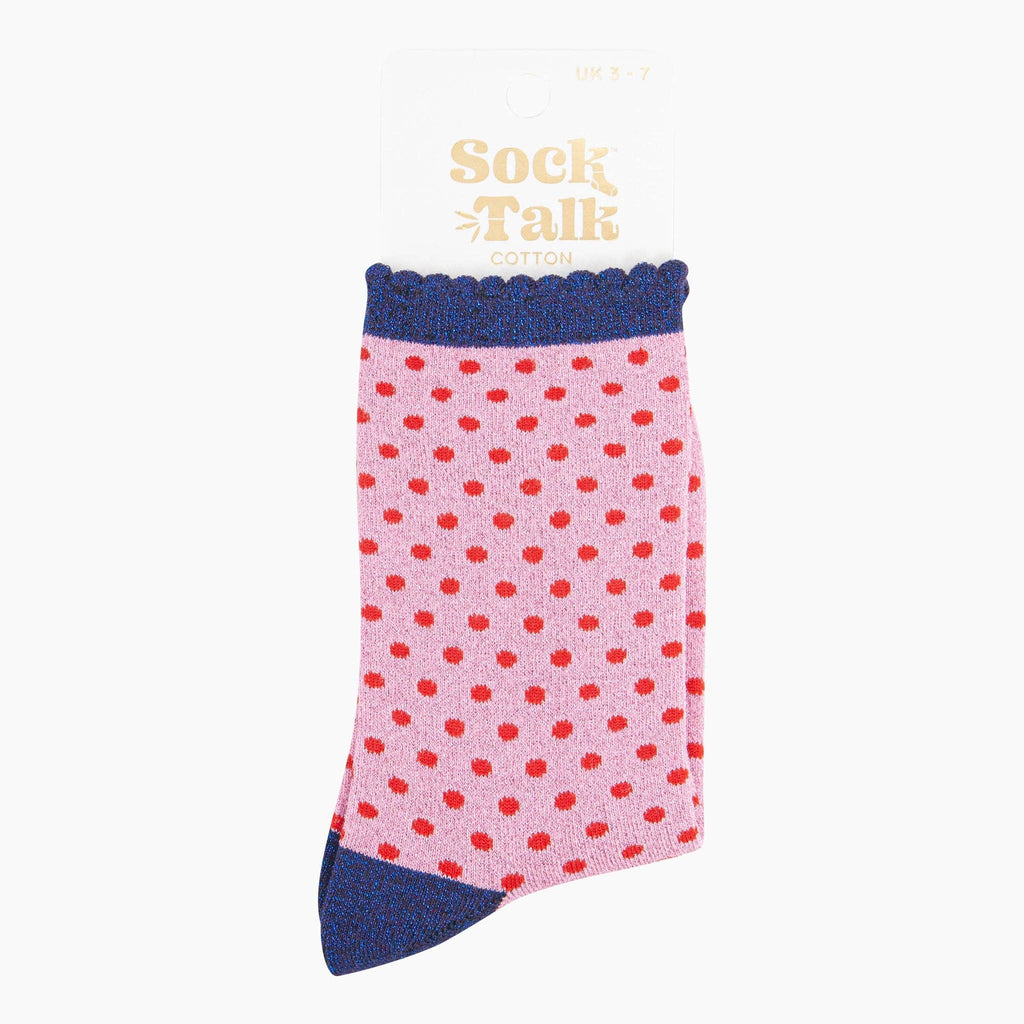 Sock Talk - Polka Dot Cotton Glitter Socks in Pink/Red