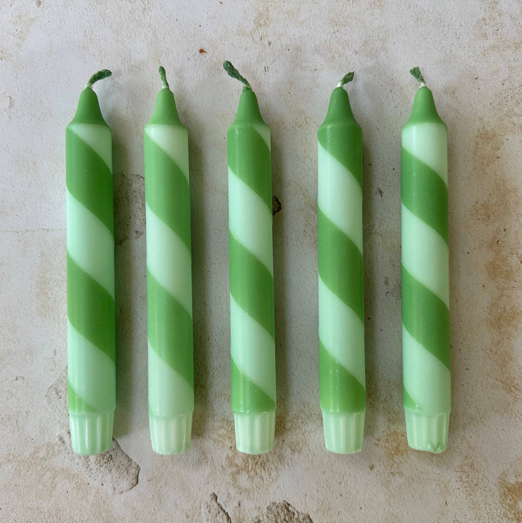 Florrie and Wren - Hand Dipped Colourful Green Stripe Candy Cane Candles
