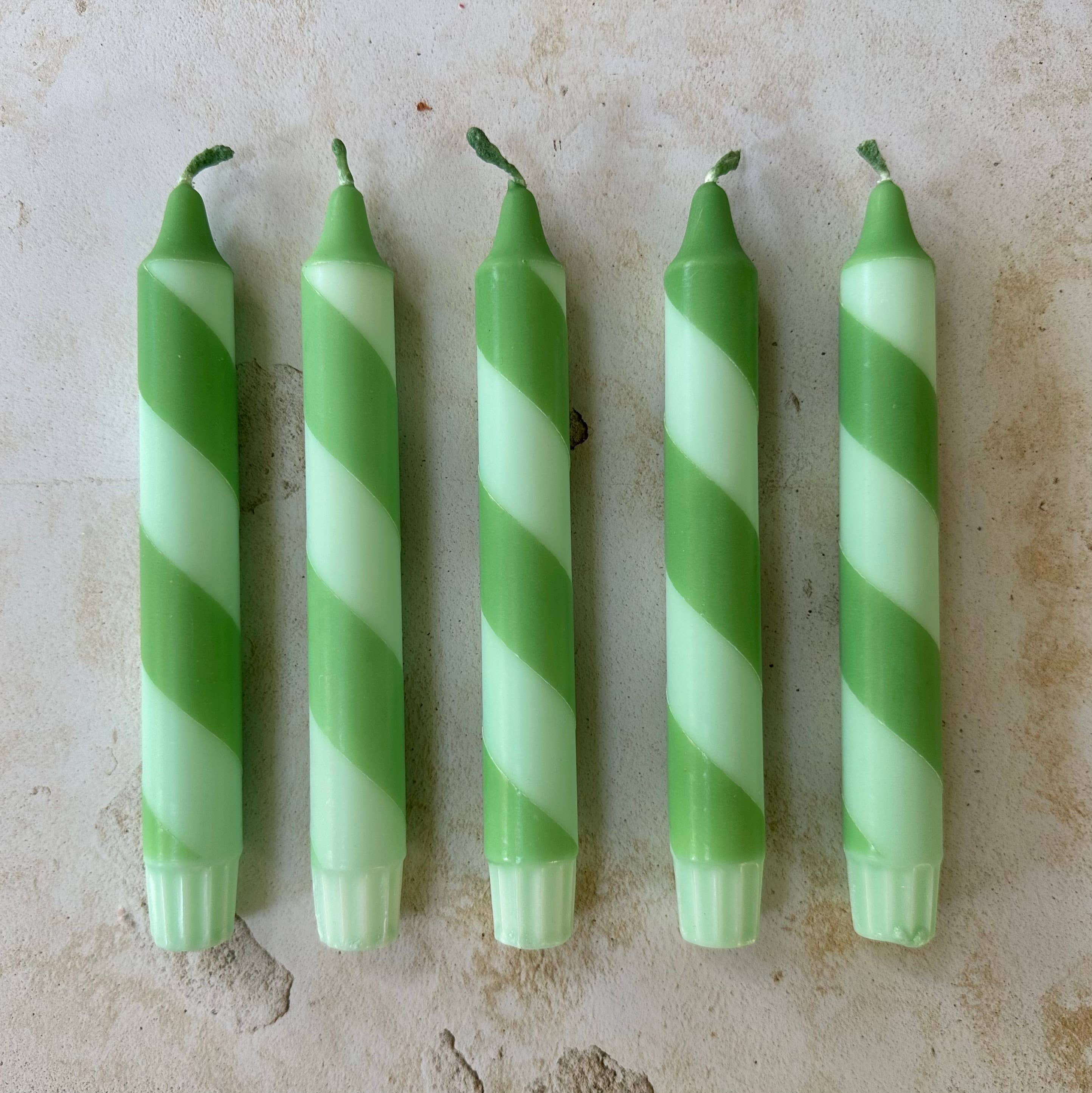 Florrie and Wren - Hand Dipped Colourful Green Stripe Candy Cane Candles