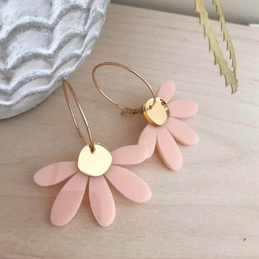 Foxie Collective - Jumbo Daisy Hoop Earrings | Pale Pink + Gold