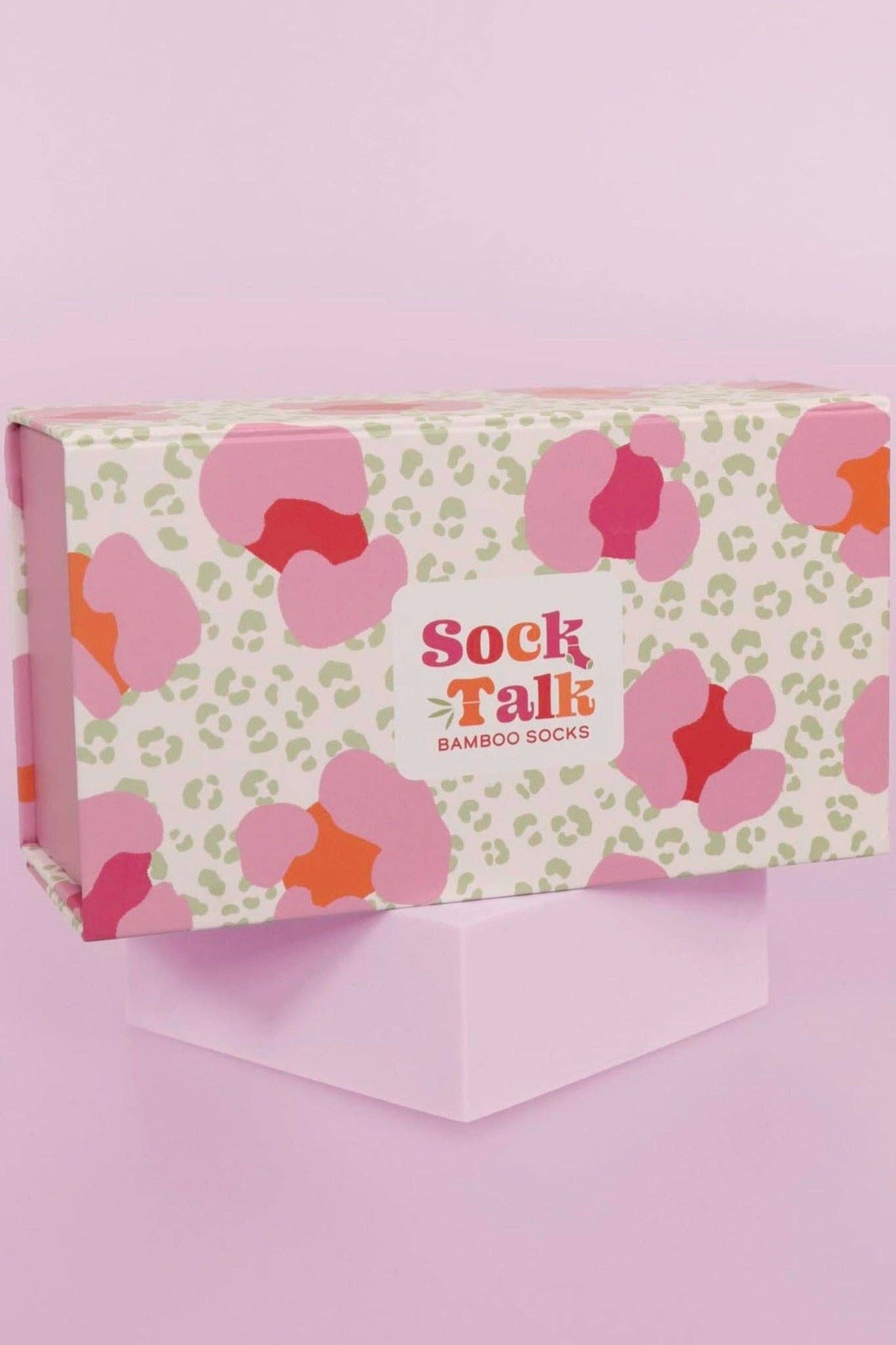 Sock Talk - Pink Green Leopard Print Sock Talk Gift Box (Box Only)