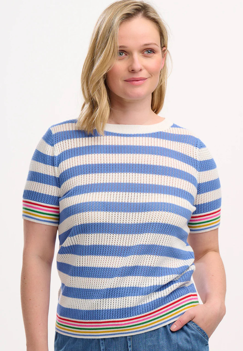 Arden Knit Top - Blue/Off-White, Rainbow Tipping