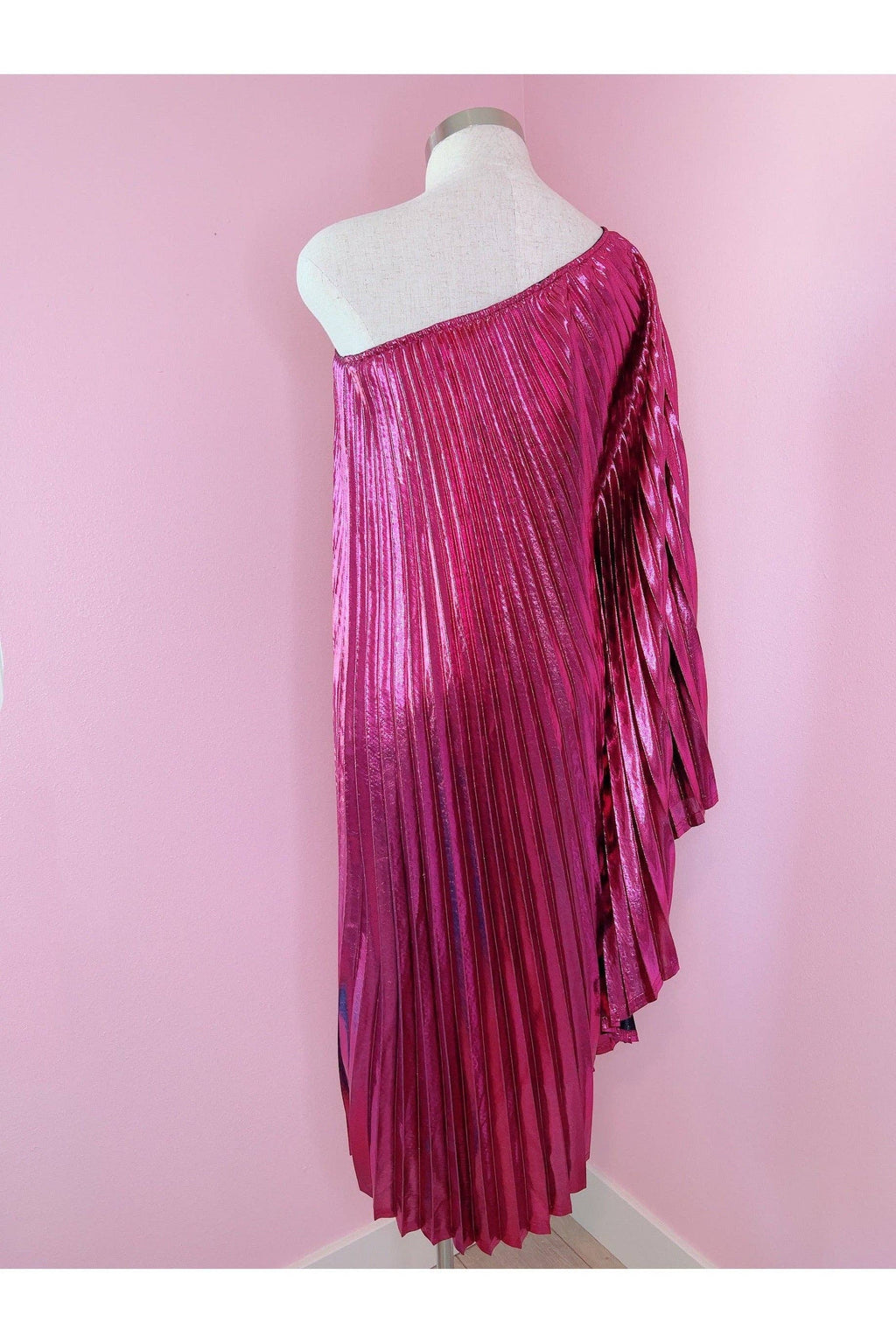 Audrey K Fashions - Pink Metallic Vibrant One Shoulder Designer Summer Dress