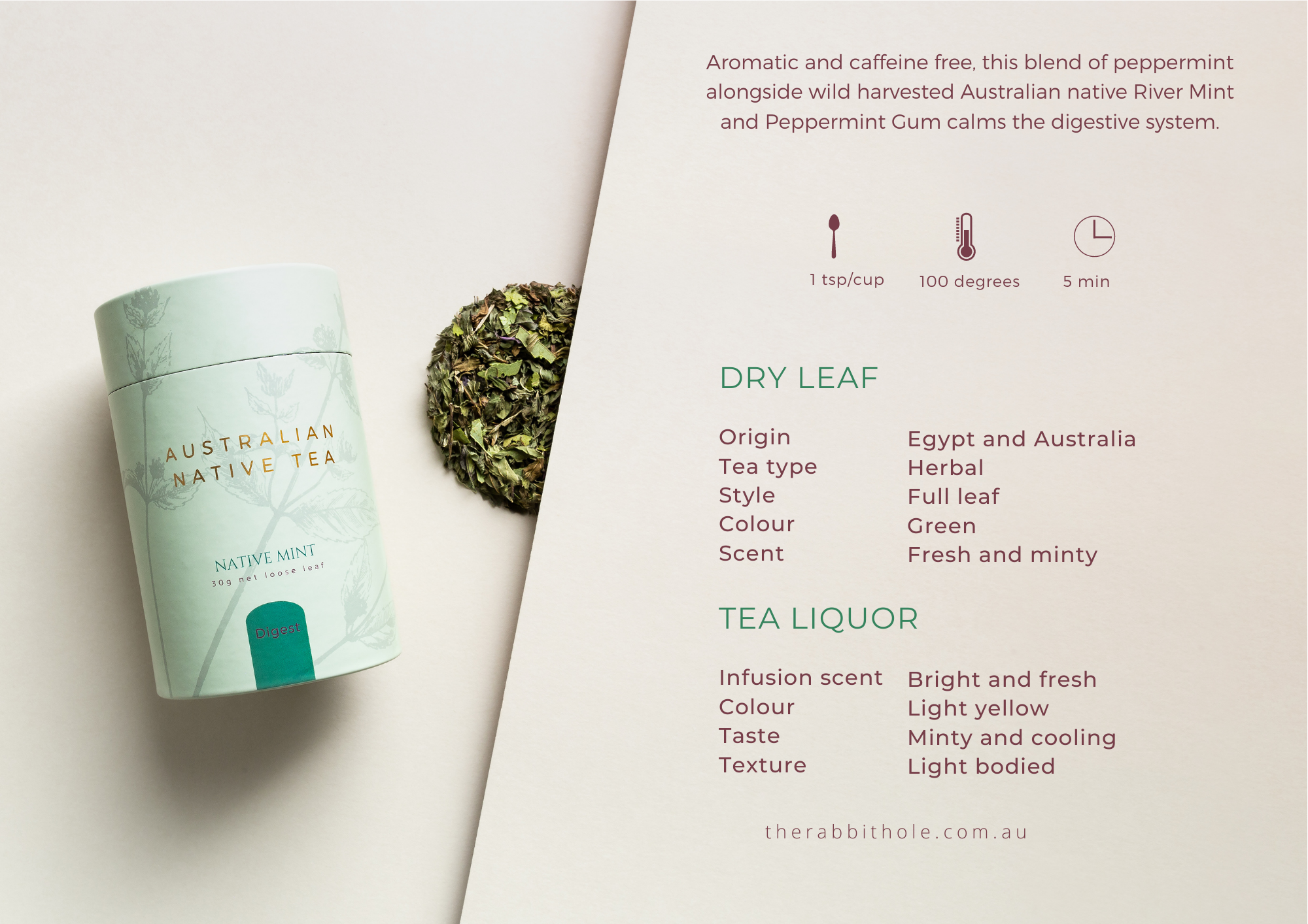 The Rabbit Hole - Australian Native Tea - Native Mint - Digest