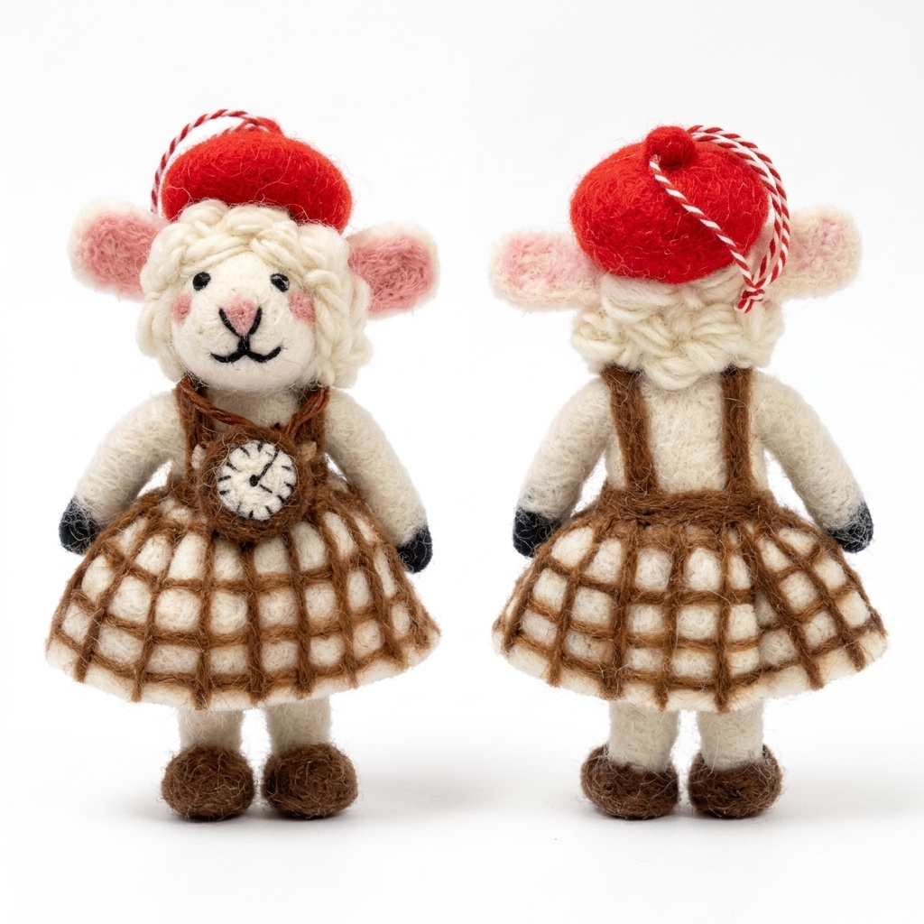 NAMASTE ARTISANS - Parisian Timekeeper Sheep Wool Felt Christmas Ornament