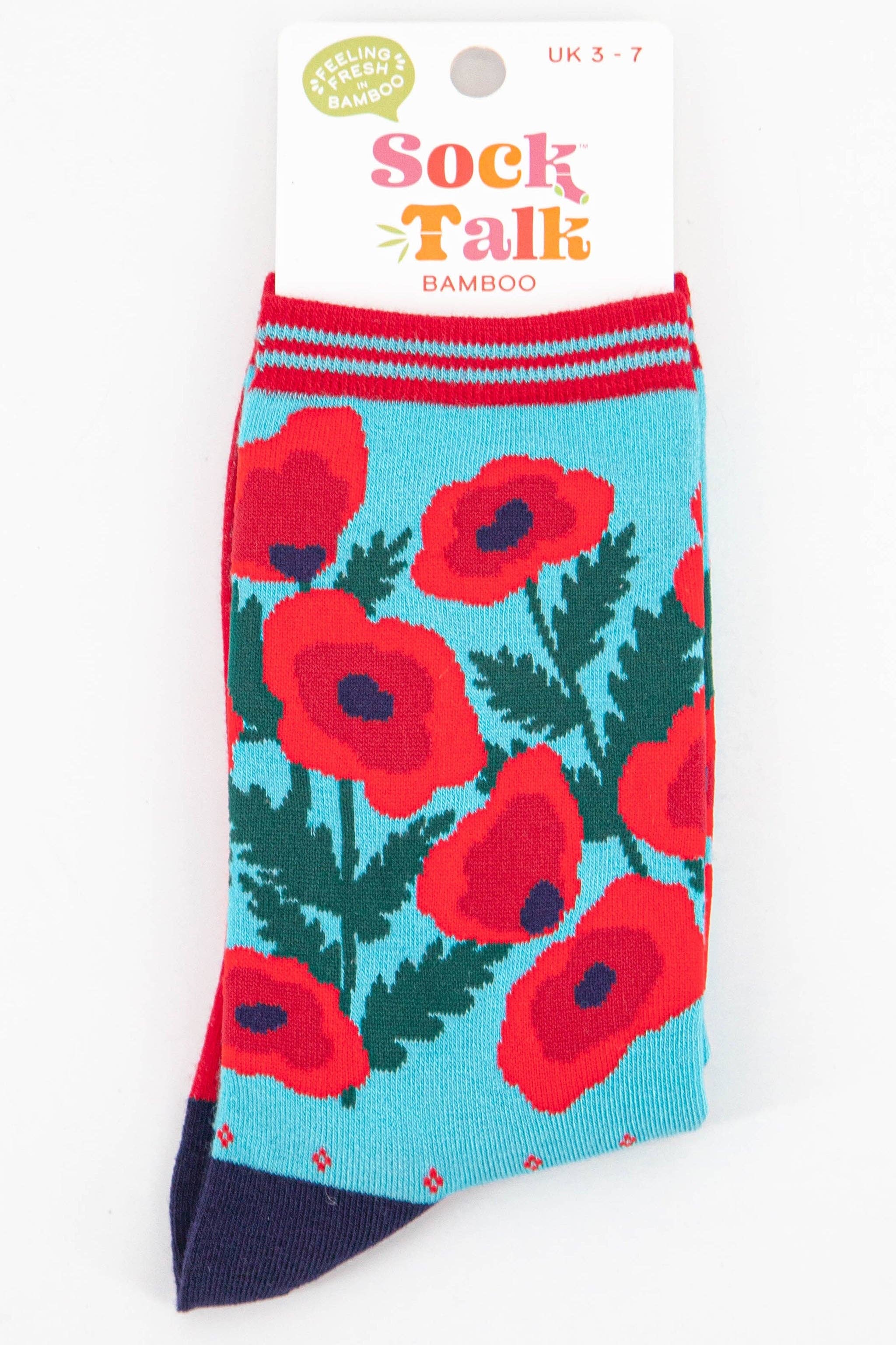 Sock Talk - Women's Bamboo Socks - Blue/Red, Poppy