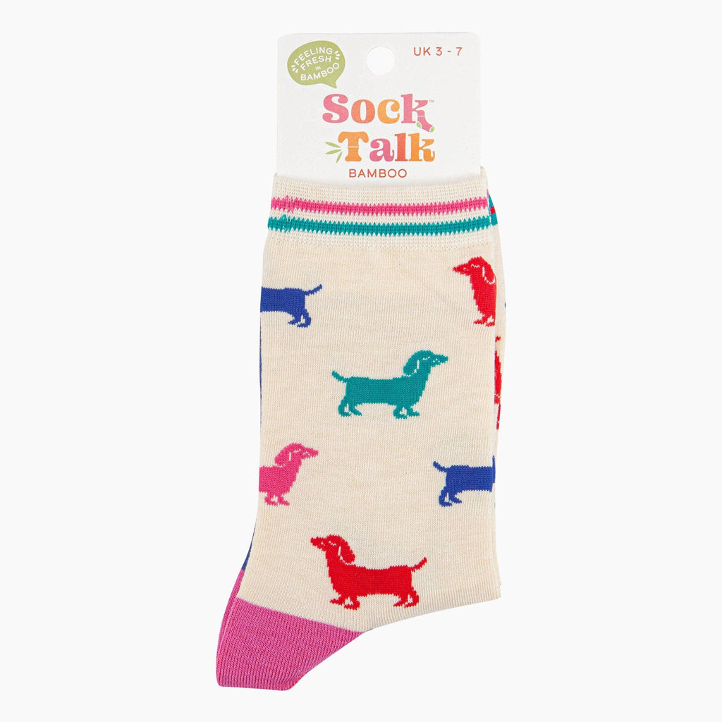 Sock Talk - Sausage Dog Bamboo Socks in Cream/Multi