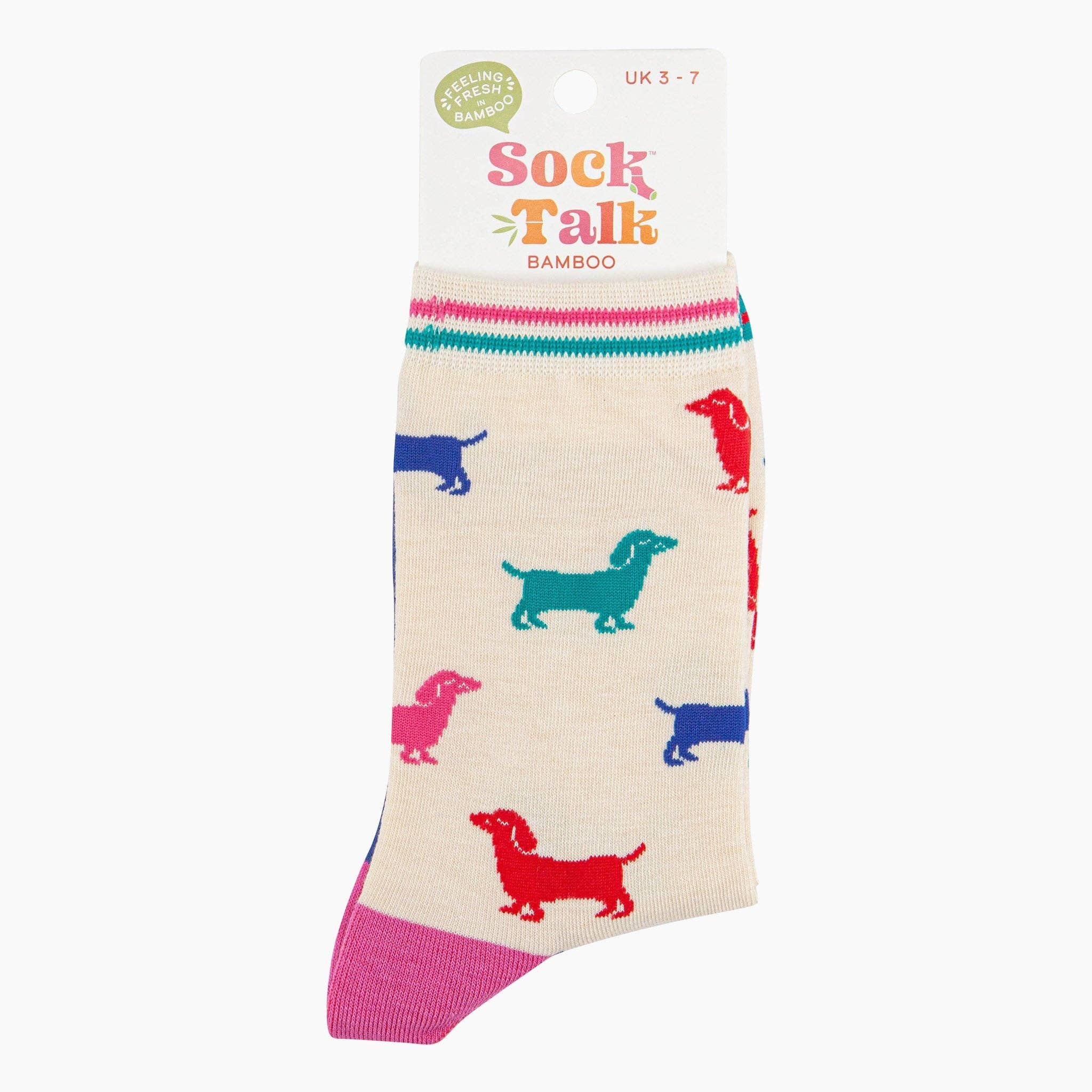 Sock Talk - Sausage Dog Bamboo Socks in Cream/Multi