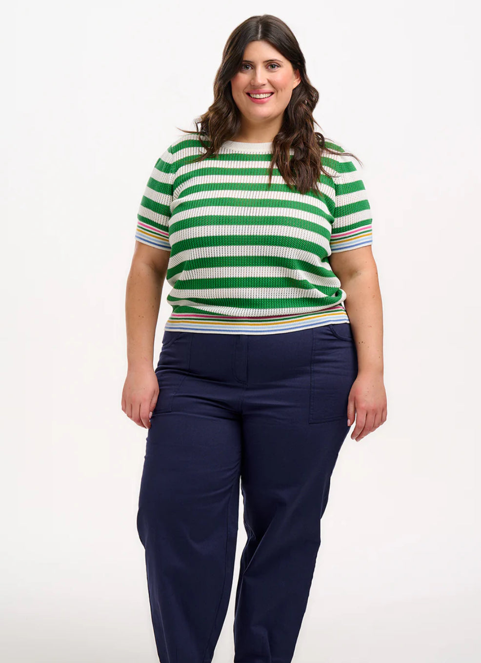 Arden Knit Top - Green/Off-White, Rainbow Tipping