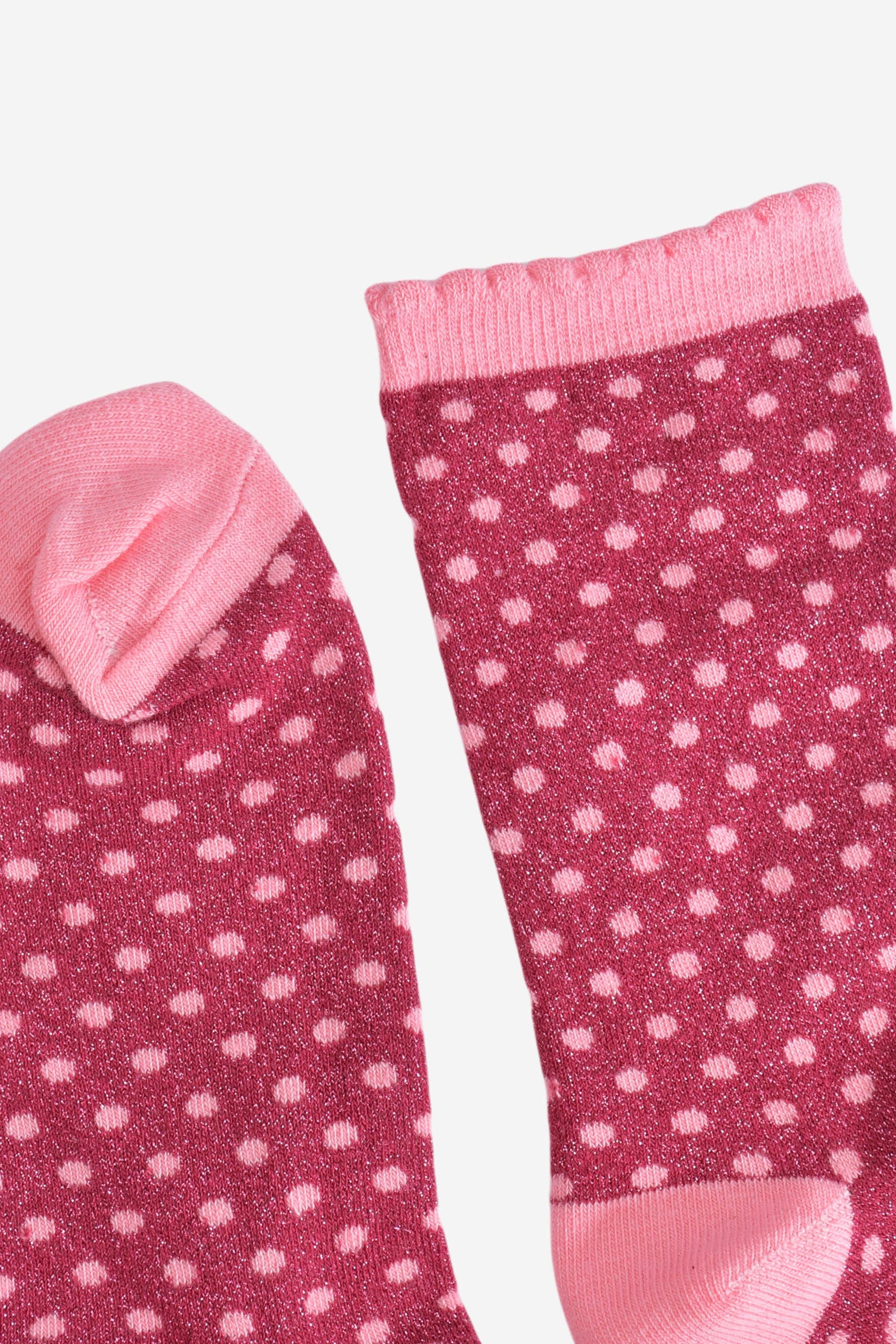 Sock Talk - Women's Glitter Socks - Berry/Pink, Small Polka Dot