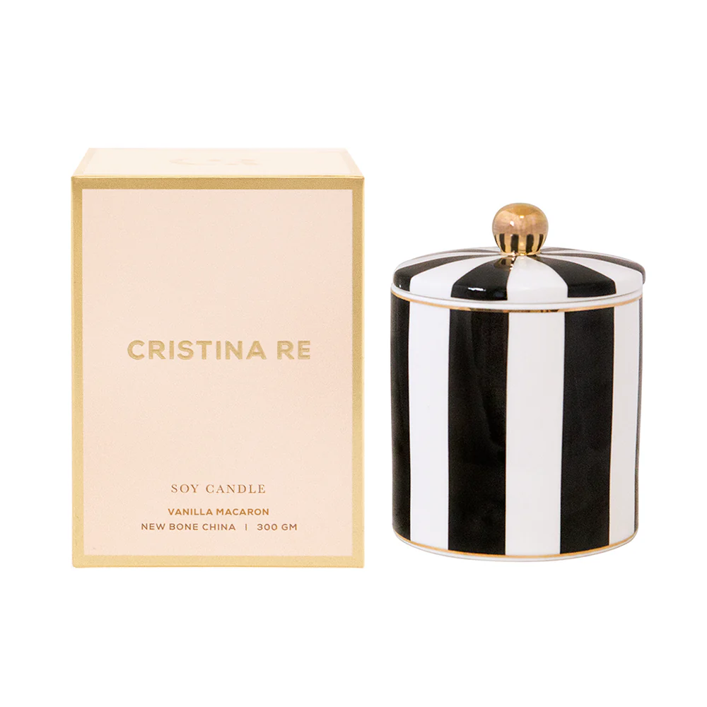 CRISTINA RE Ebony Stripe Candle - Vanilla Macaron