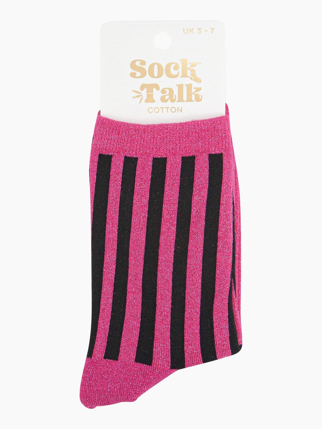 Sock Talk - Women's Glitter Socks - Hot Pink/Black, Stripes