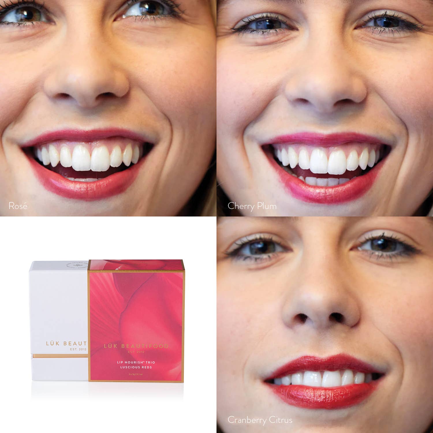 LÜK BEAUTIFOOD [🇦🇺 AUS + USA🇺🇸] - Lip Nourish Trio - Luscious Reds [PINK Packaging]