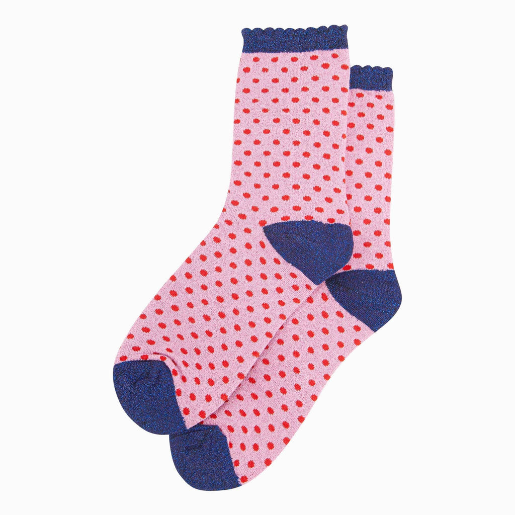 Sock Talk - Polka Dot Cotton Glitter Socks in Pink/Red