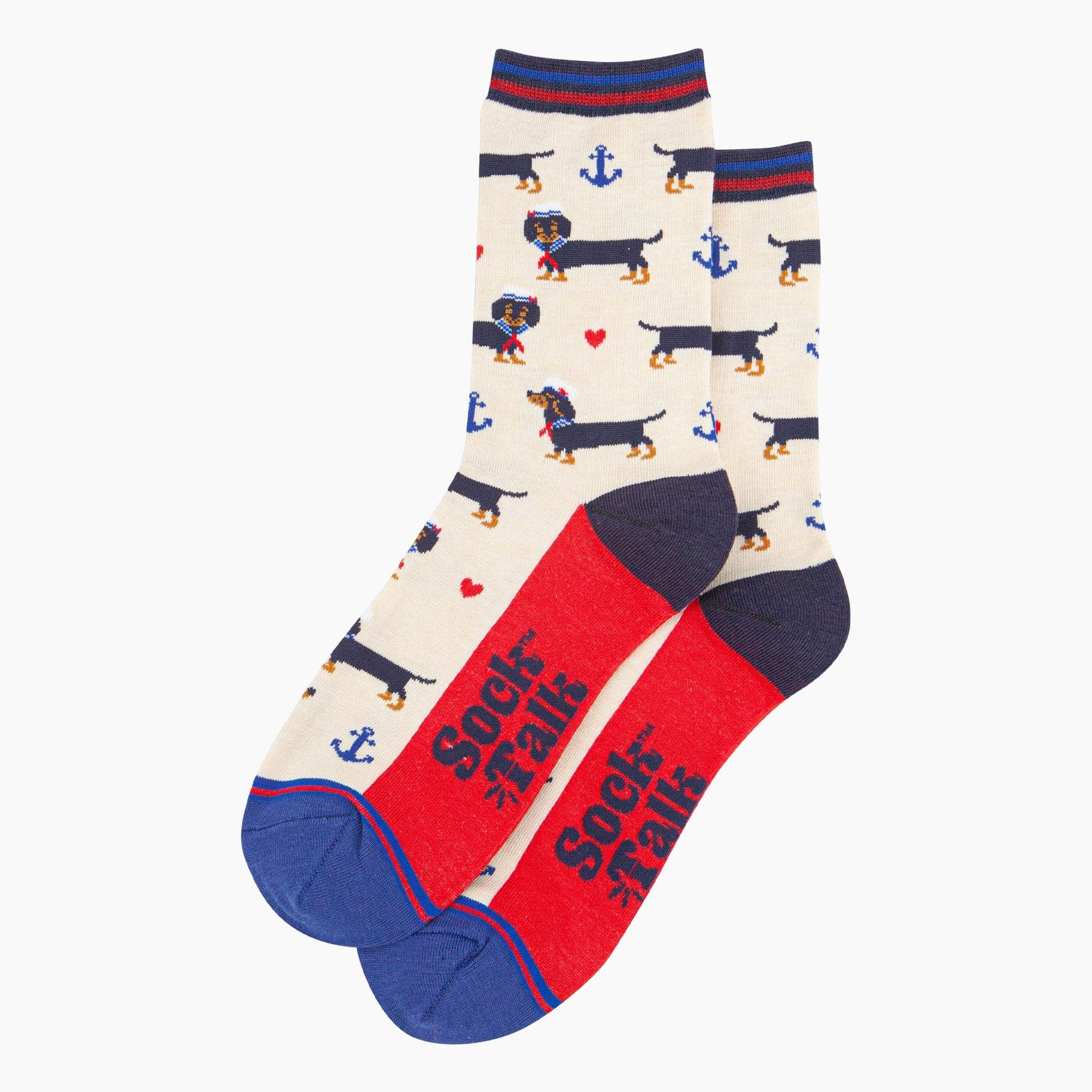 Sock Talk - Sausage Dog Sailor Bamboo Socks in Cream
