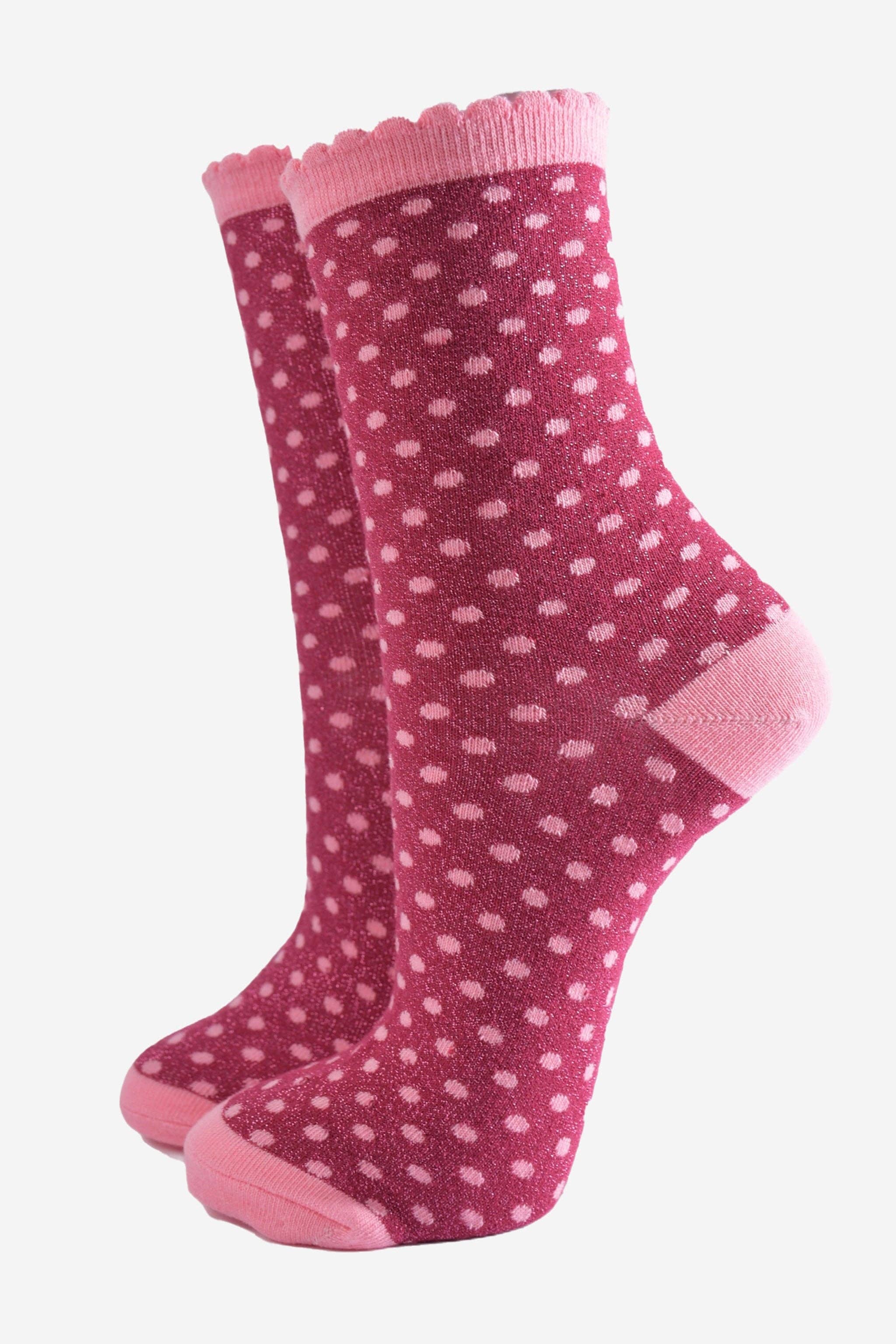 Sock Talk - Women's Glitter Socks - Berry/Pink, Small Polka Dot