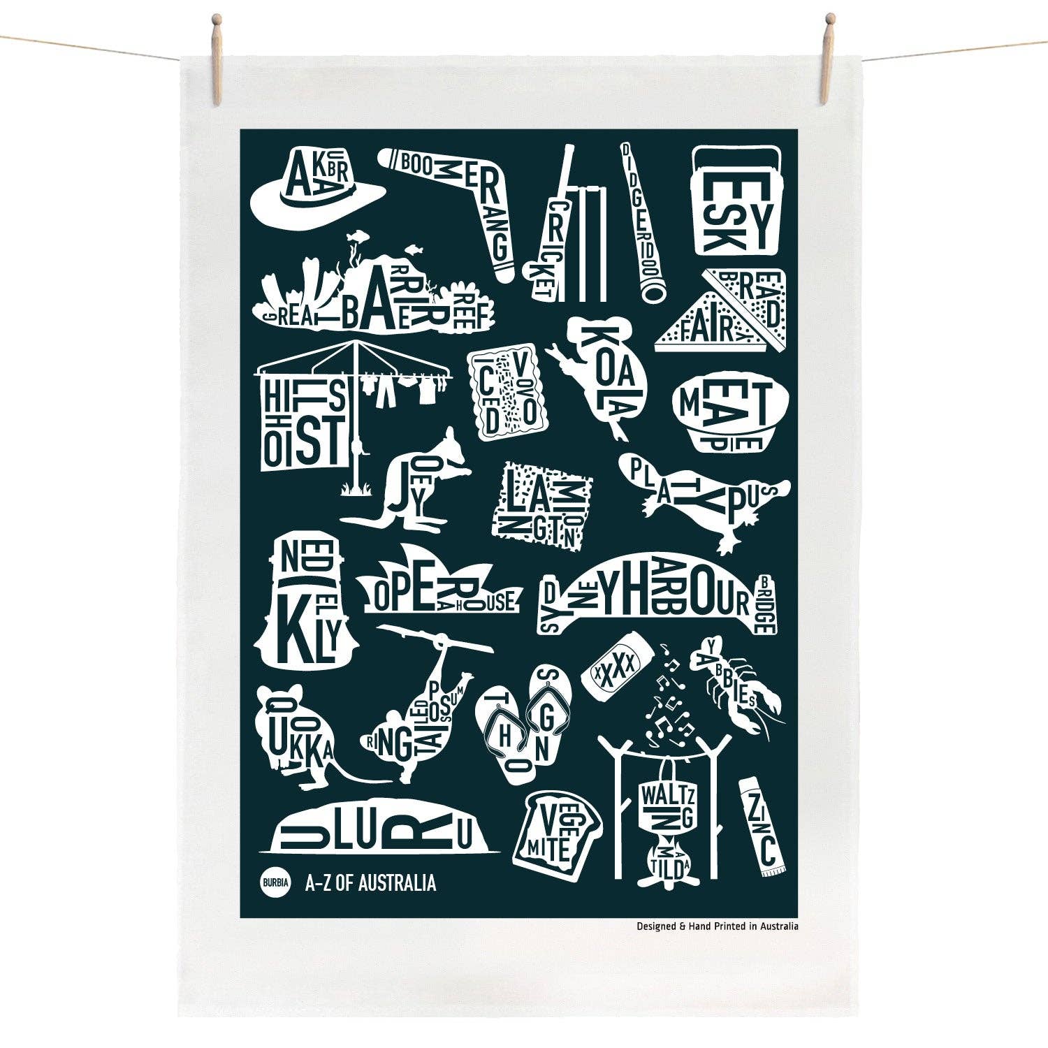 Burbia - A-Z of Australia Tea Towel