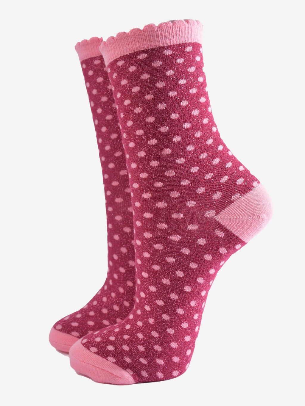 Sock Talk - Women's Glitter Socks - Berry/Pink, Small Polka Dot
