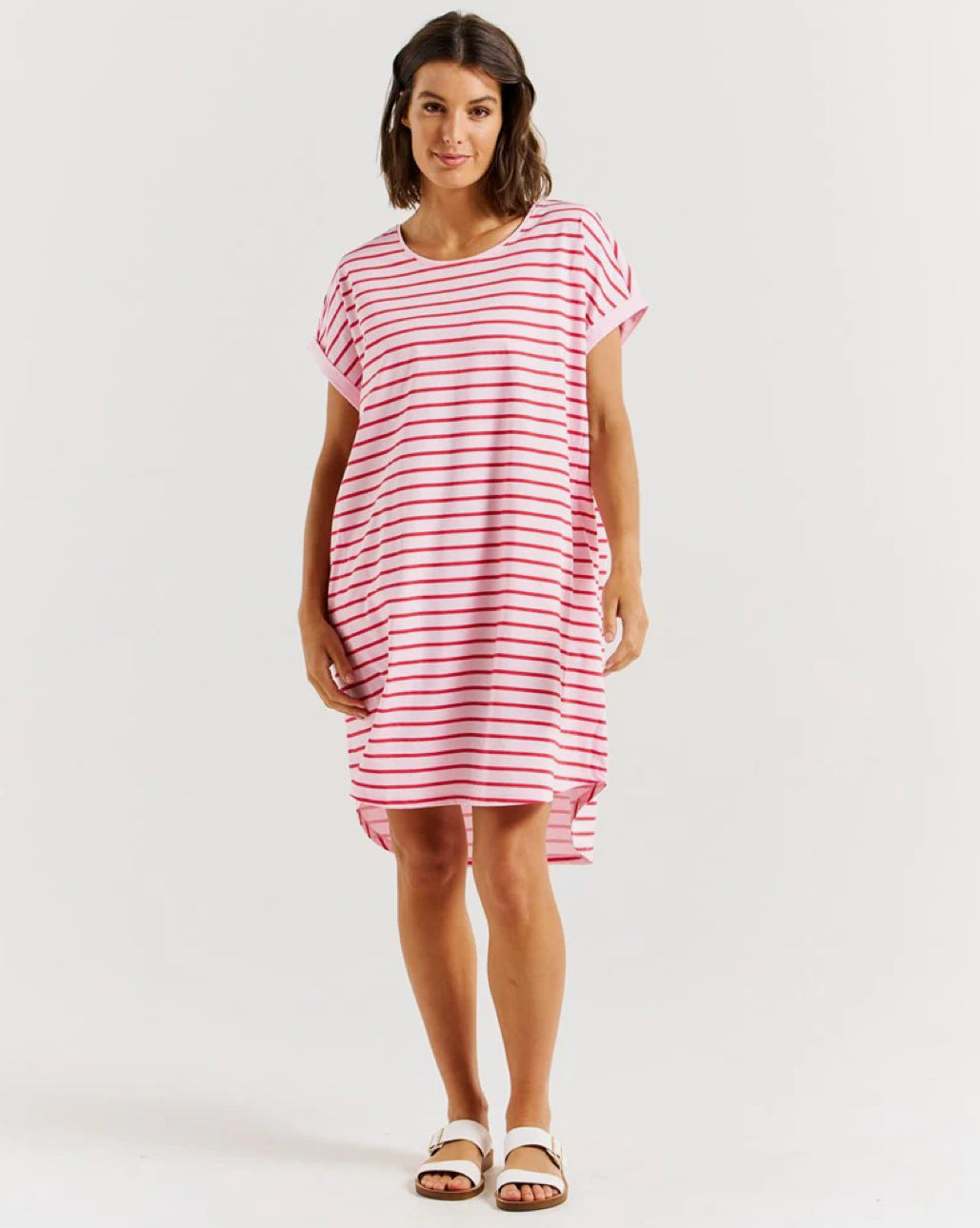 BETTY BASICS MAXINE T-SHIRT DRESS - CHERRY BLOSSOM STRIPE - 0325-01