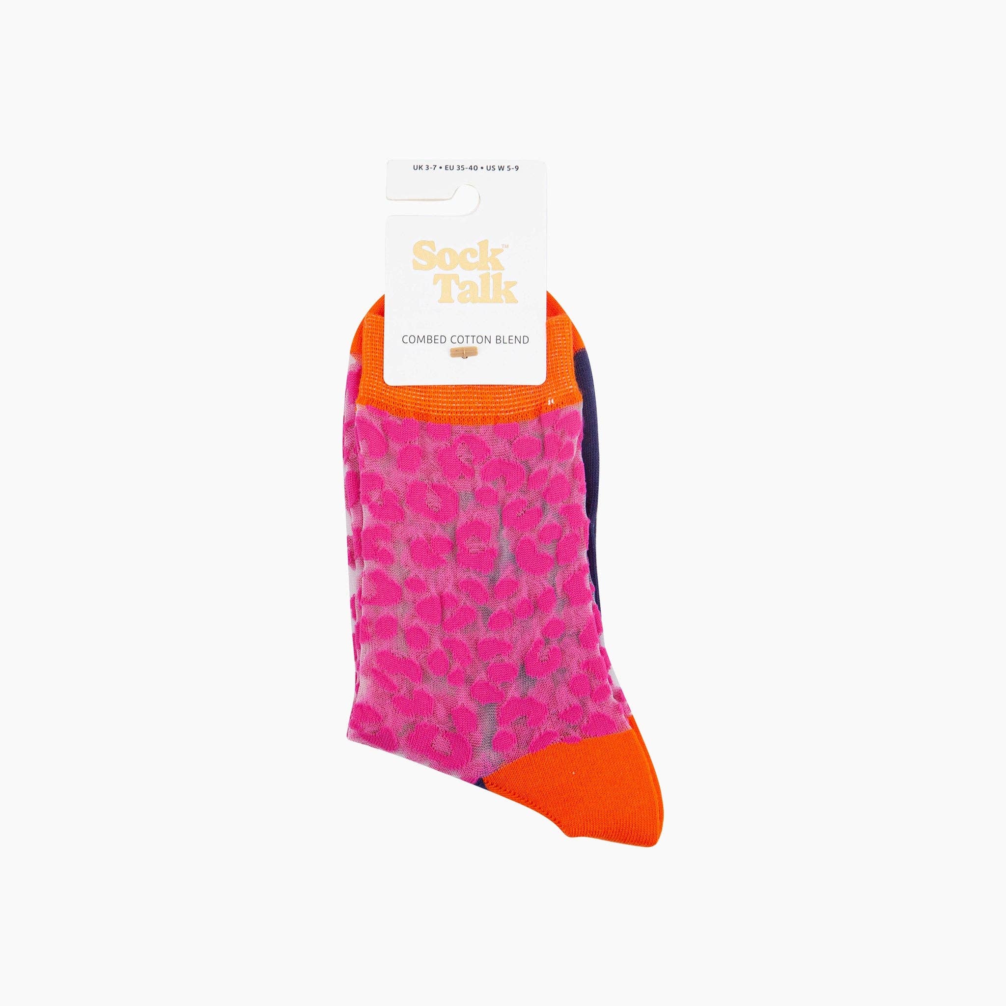 Sock Talk - Leopard Print Combed Cotton Sheer Pop Socks in Pink