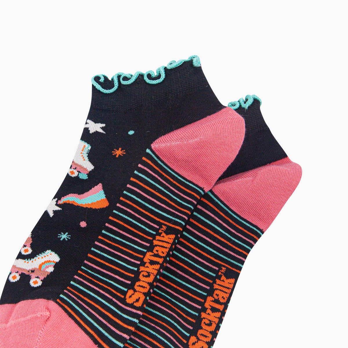 Sock Talk - Retro Rollerskates Women's Bamboo Trainer Socks in Black