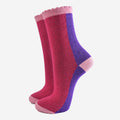 Sock Talk - Colour Block Cotton Glitter Socks in Pink/Purple