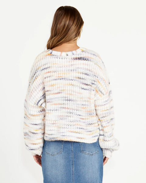 Pepper Space Oversized Button Up Wool-Blend Cardi - Cream Rainbow Marle