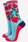 Sock Talk - Women's Bamboo Socks - Blue/Red, Poppy