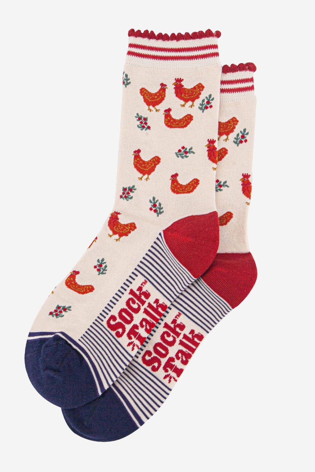 Sock Talk - Women's Bamboo Socks - Cream/Red, Hen