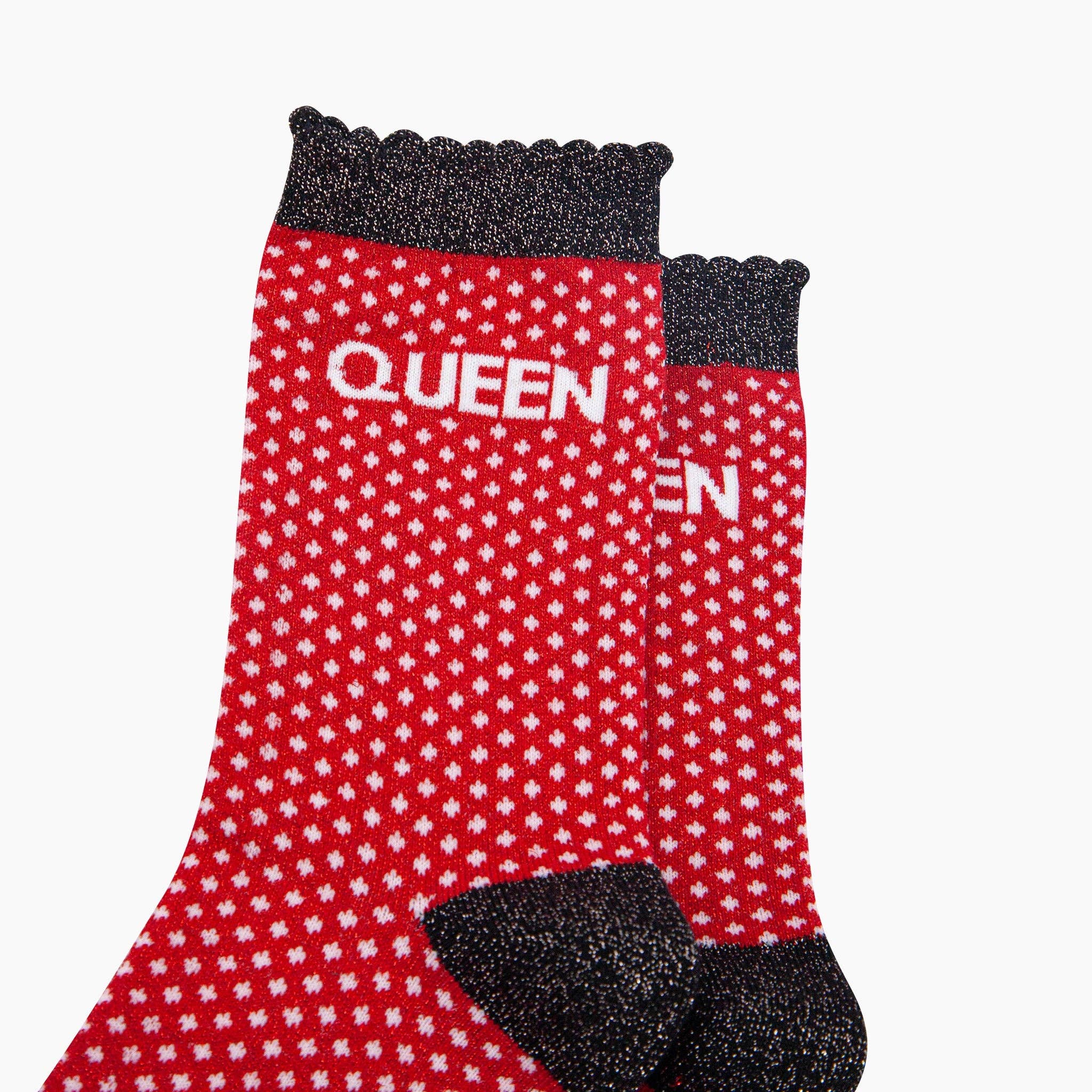 Sock Talk - Queen Spotted Combed Cotton Glitter Socks in Red