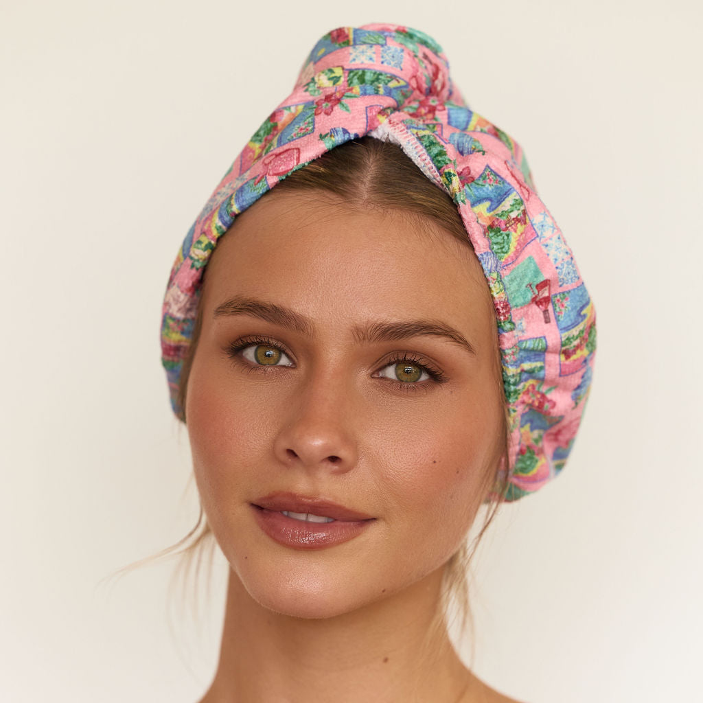 RIVA Hair Towel Wrap in Pink Postcards