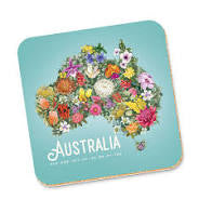 CORKY COASTER AUSTRALIA MAP FLOWERS