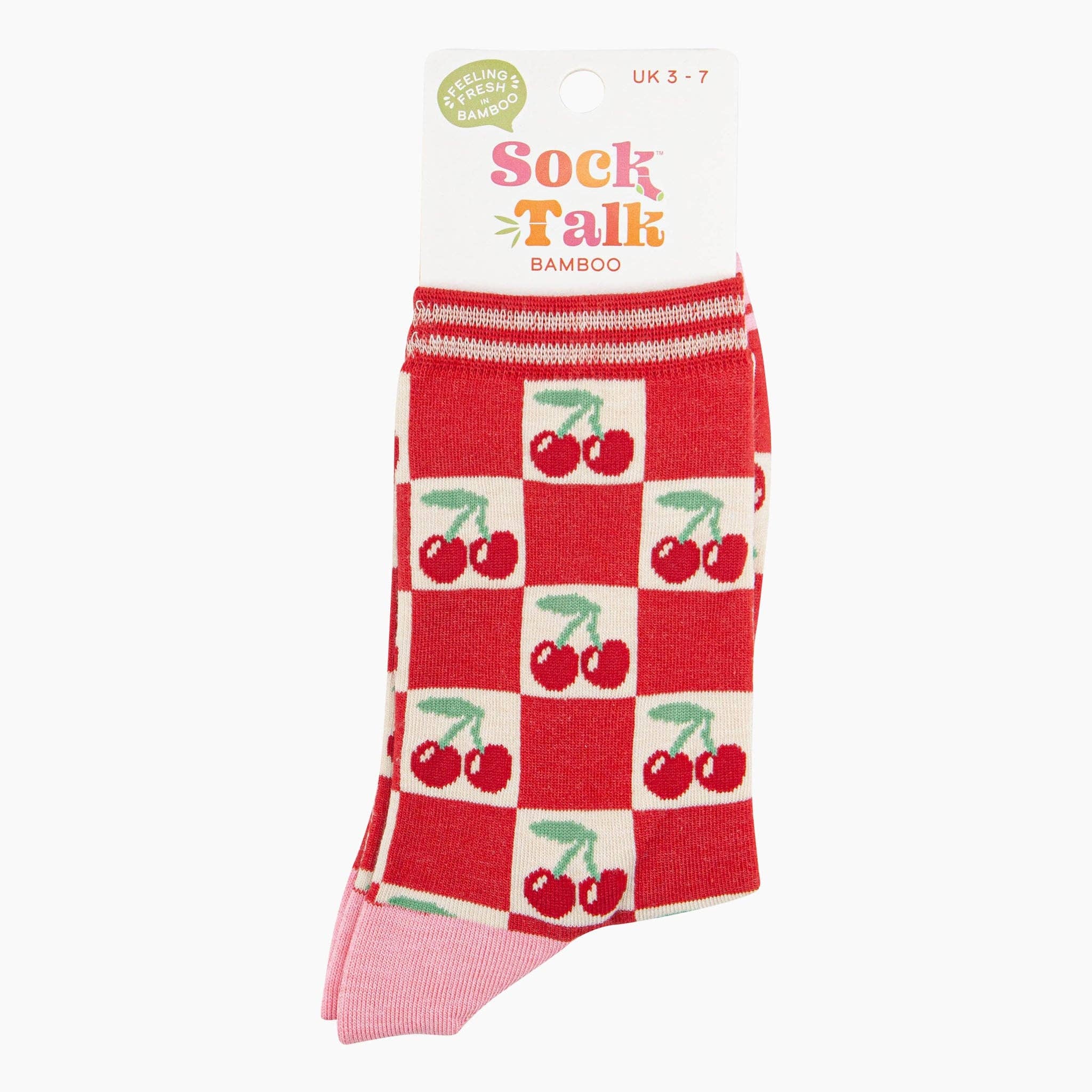 Sock Talk - Cherry Checkerboard Bamboo Socks in Red/Cream