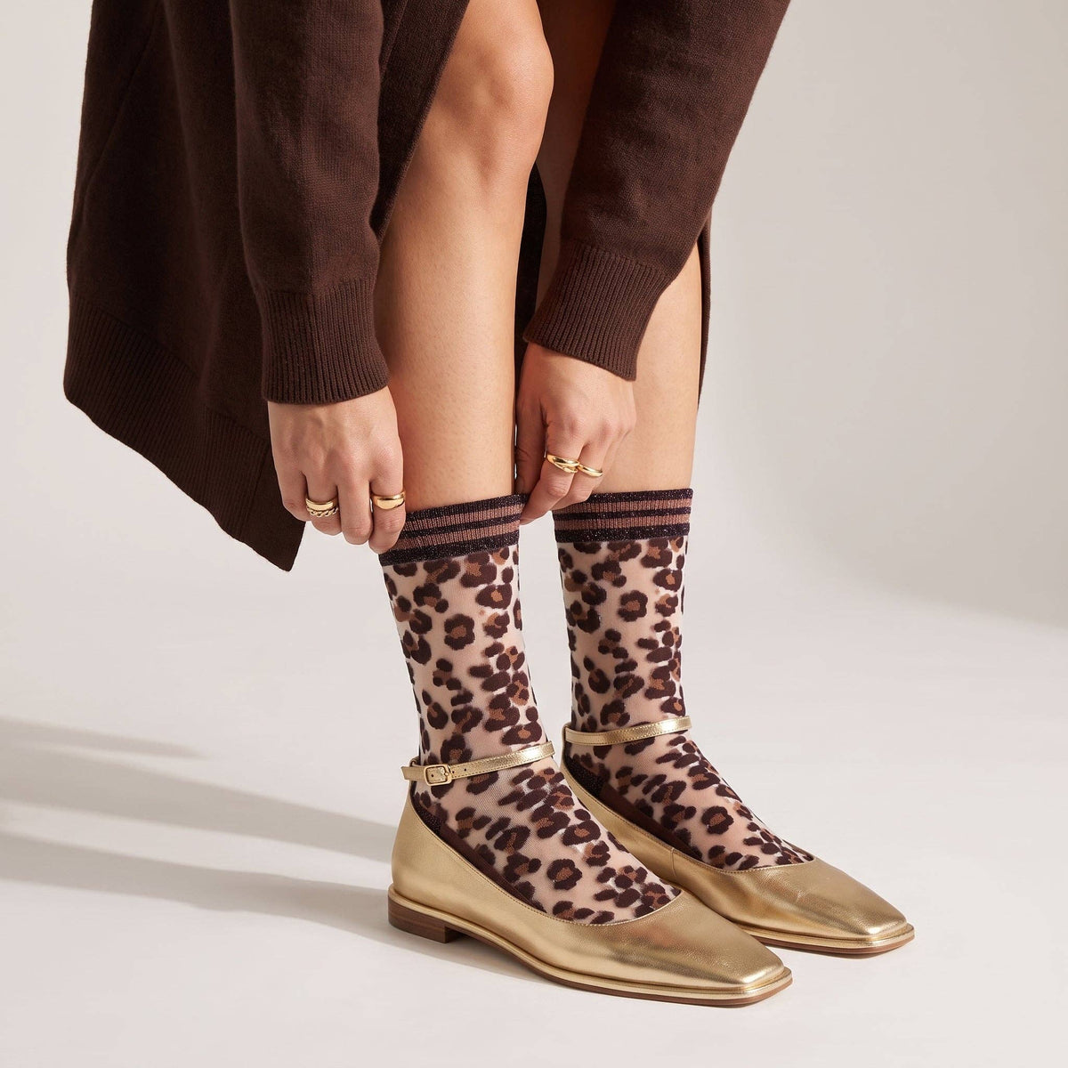 Sock Talk - Leopard Print Sheer Socks in Brown