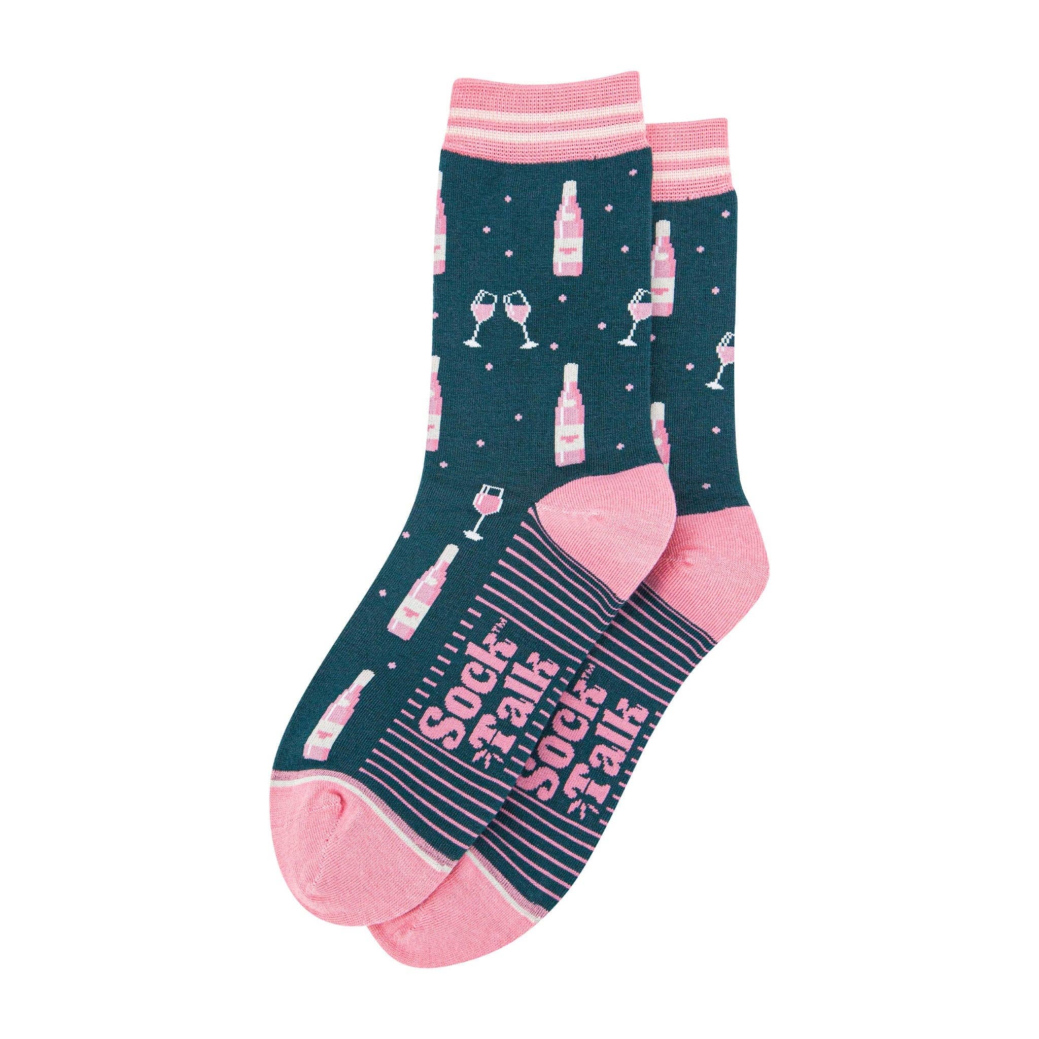 Sock Talk - Women's Bamboo Socks - Forest Green/Light pink, Rose Wine
