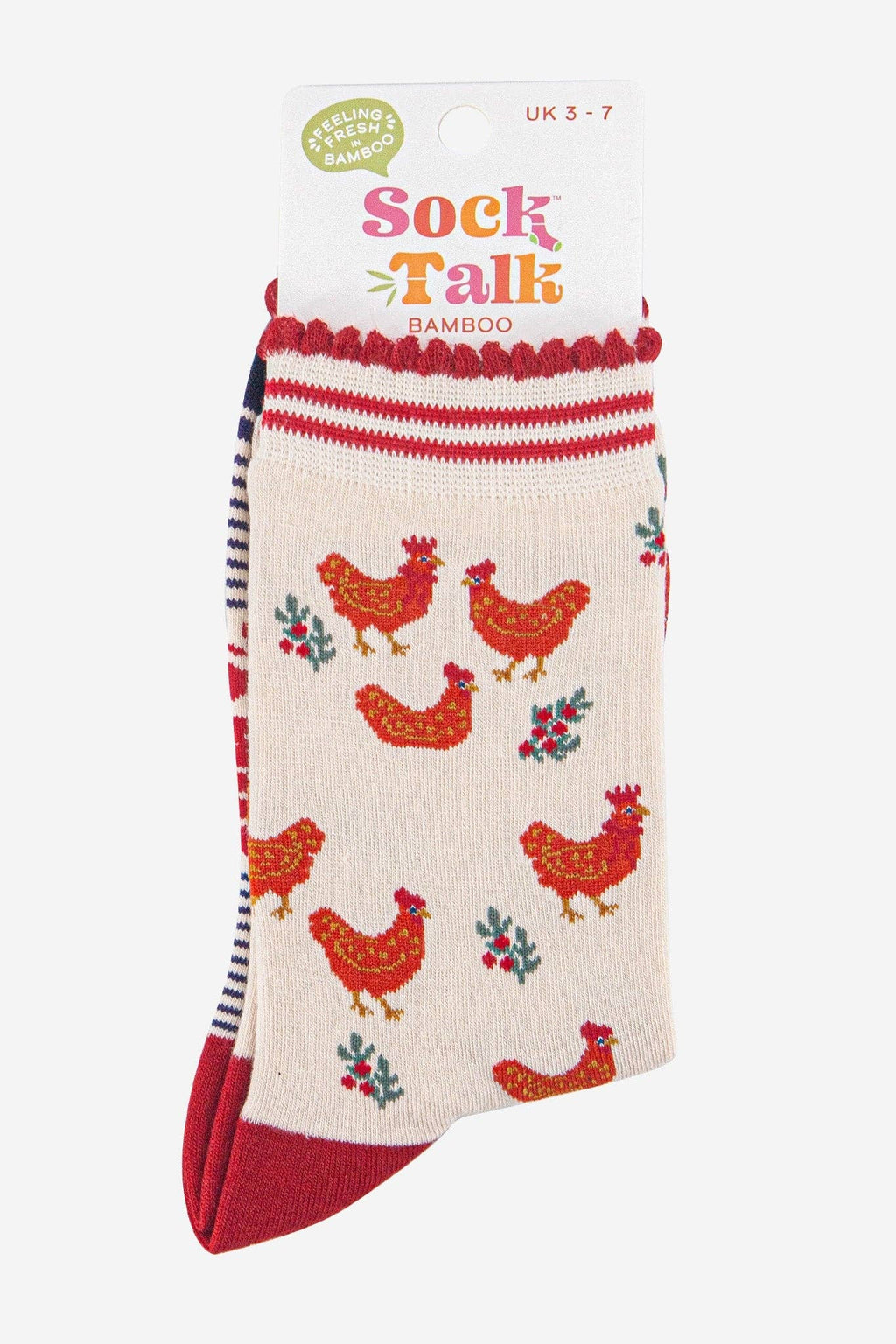 Sock Talk - Women's Bamboo Socks - Cream/Red, Hen