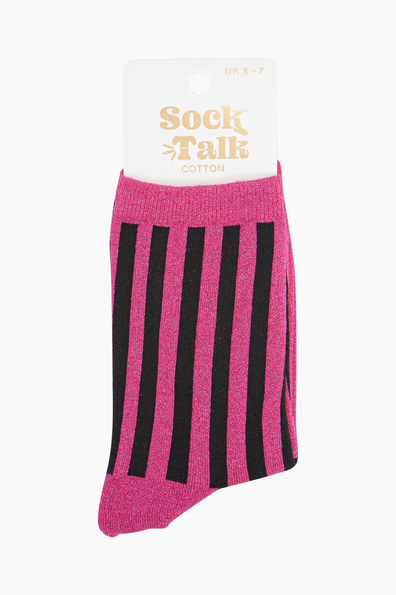 Sock Talk - Women's Glitter Socks - Hot Pink/Black, Stripes