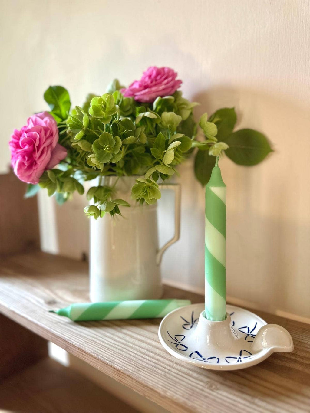Florrie and Wren - Hand Dipped Colourful Green Stripe Candy Cane Candles