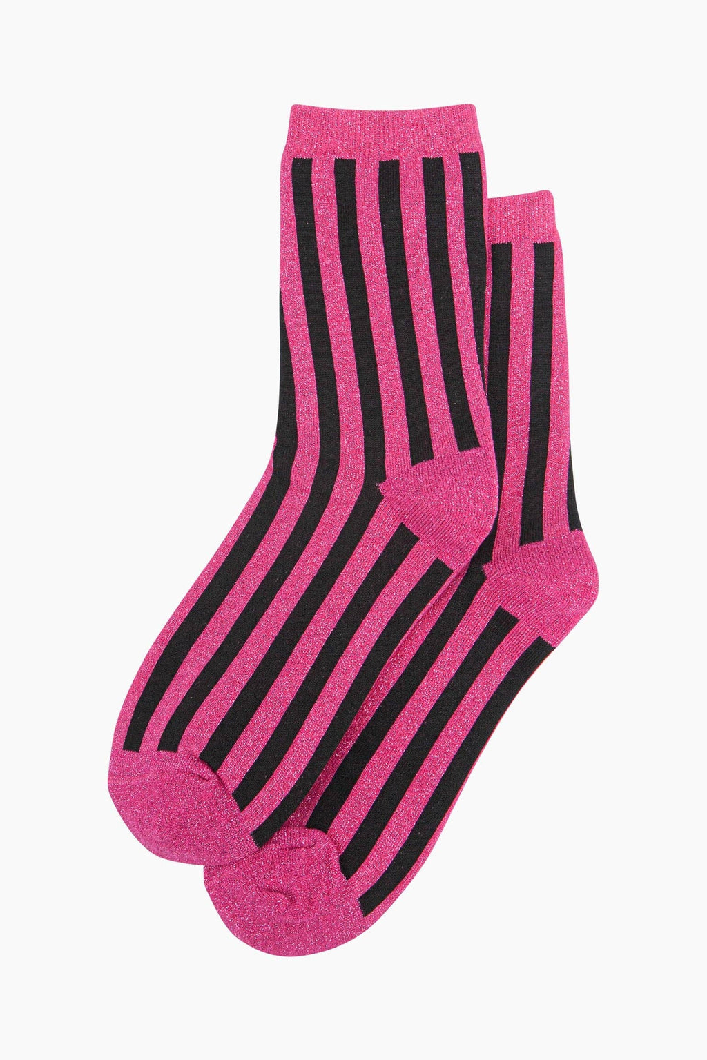 Sock Talk - Women's Glitter Socks - Hot Pink/Black, Stripes