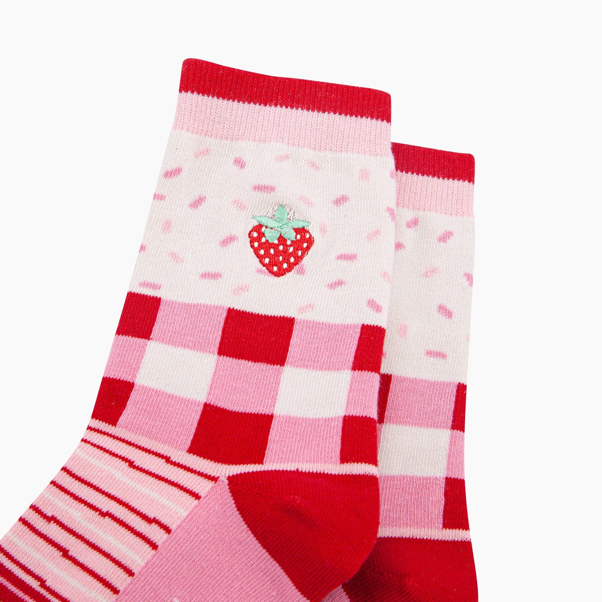 Sock Talk - Embroidered Strawberry Combed Cotton Socks in Pink