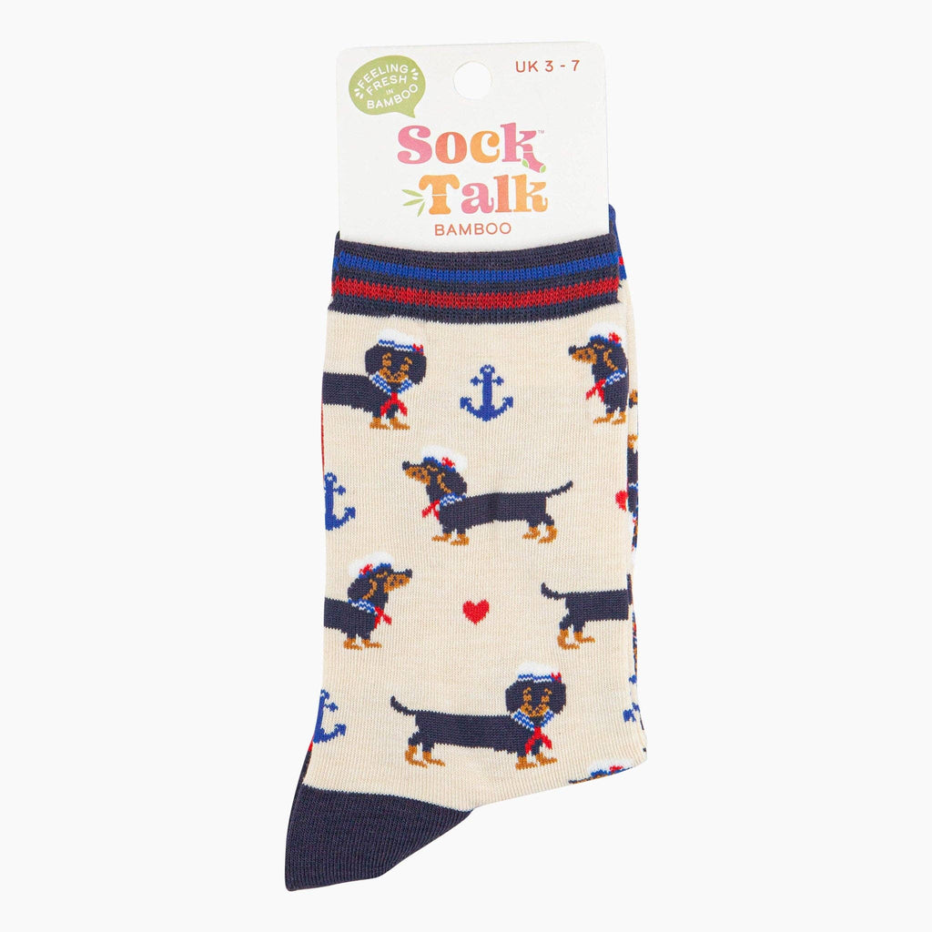 Sock Talk - Sausage Dog Sailor Bamboo Socks in Cream